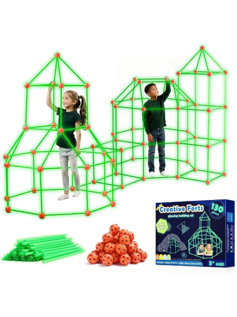 Glow Fort Building Kit for Kids 4-12 | STEM Toy for Creative Play & Imagination